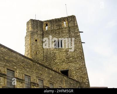 Looking up at the St George tower of the old Norman Castel in Oxford, UK Stock Photo