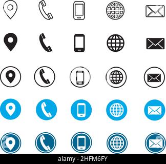 5 different style contact information icon set all are 25 icons in vector format Stock Vector