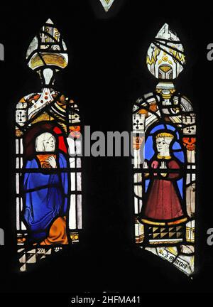 Medieval stained glass windows, 15th Century Saints; St John the Baptist Church, Stamford, Lincolnshire Stock Photo