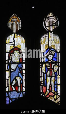 Medieval stained glass windows, 15th Cenrury; St Christopher & St George. St John the Baptist Church, Stamford, Lincolnshire Stock Photo