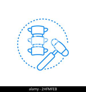 Orthopedist checkup - modern black line design style icon on white background. Neat detailed image of vertebrae and special hammer. Health care and qu Stock Vector