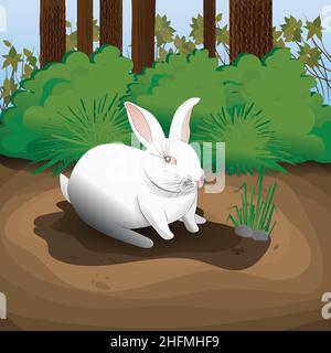 Rabbit in the Garden, Forest vector illustration Stock Vector