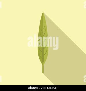 Long green leaf icon flat vector. Fall foliage. Leaves tree Stock Vector