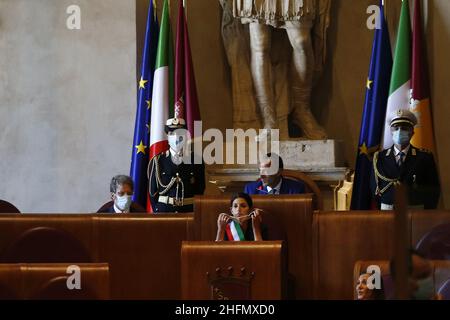 Cecilia Fabiano/LaPresse July 17 , 2020 Rome (Italy) News Extraordinary reunion of the city hall for nominate the Auditorium to Ennio Moricone In the pic : Virginia Raggi Stock Photo