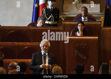 Cecilia Fabiano/LaPresse July 17 , 2020 Rome (Italy) News Extraordinary reunion of the city hall for nominate the Auditorium to Ennio Moricone In the pic : Nicola Piovani Stock Photo