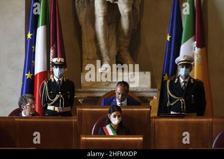 Cecilia Fabiano/LaPresse July 17 , 2020 Rome (Italy) News Extraordinary reunion of the city hall for nominate the Auditorium to Ennio Moricone In the pic : Virginia Raggi Stock Photo