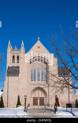 historic neo-gothic style church front and entrance in hill district of saint paul minnesota Stock Photo