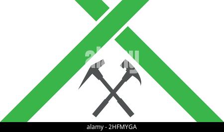 Roofer logo, tools and roof, roofer, logo, background Stock Vector