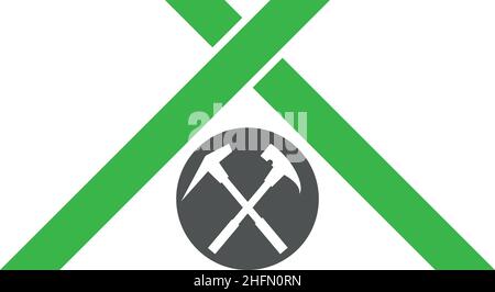 Roofer logo, tools and roof, roofer, logo, background Stock Vector