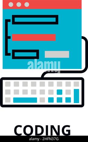 Modern flat editable line design vector illustration, concept of coding process icon, for graphic and web design Stock Vector