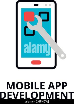 Modern flat editable line design vector illustration, concept of mobile app development icon, for graphic and web design Stock Vector