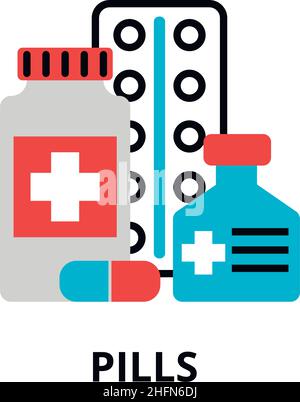 Modern flat editable line design vector illustration, concept of pills icon, for graphic and web design Stock Vector