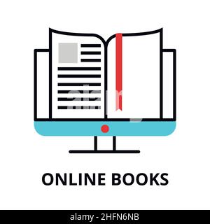 Online books icon, flat thin line vector illustration, for graphic and web design Stock Vector