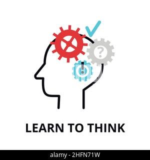 Learn to think icon, flat thin line vector illustration, for graphic and web design Stock Vector