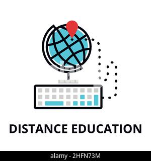 Modern flat thin line design vector illustration, icon of internet learning process, distance education and computer technologies in study, for graphi Stock Vector
