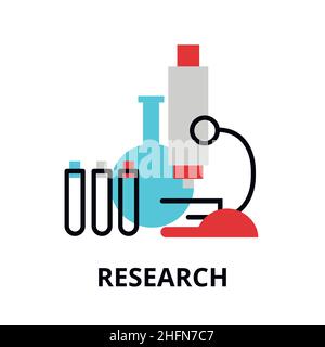 Research icon, flat thin line vector illustration, for graphic and web design Stock Vector