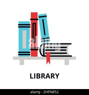 Library icon, flat thin line vector illustration, for graphic and web design Stock Vector