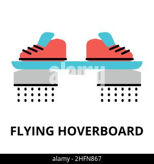 Modern flat editable vector line icon of future technology - flying hoverboard, for graphic and web design Stock Vector