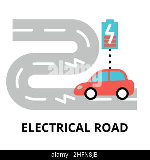 Modern flat editable vector line icon of future technology - electrical road, for graphic and web design Stock Vector