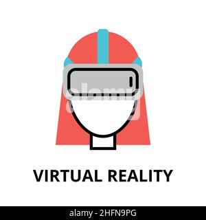 Modern flat editable vector line icon of future technology - virtual reality, for graphic and web design Stock Vector