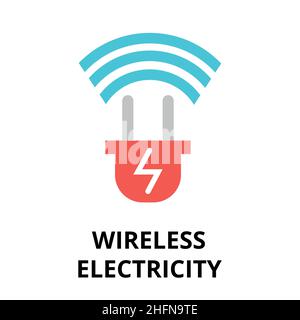 Modern flat editable vector line icon of future technology - wireless elecricity, for graphic and web design Stock Vector