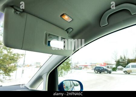 Sun visors for the car interior with a new sliding mirror and lighting. Stock Photo