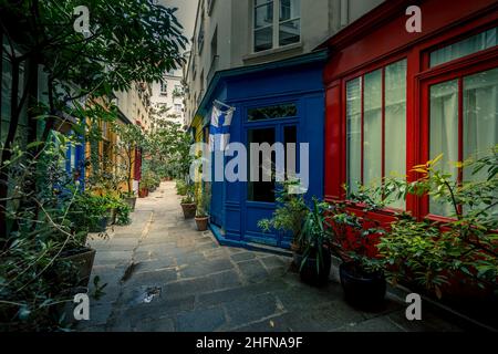 Paris, France - April 29, 2021: Passage de l'Ancre: Small pedestrian street in Paris Stock Photo