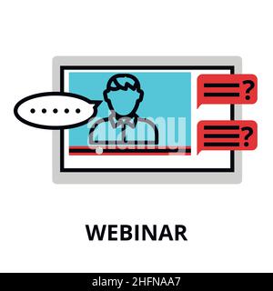 Webinar icon, flat thin line vector illustration, for graphic and web design Stock Vector