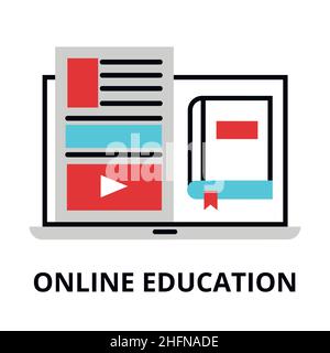 Online education icon, flat thin line vector illustration, for graphic and web design Stock Vector