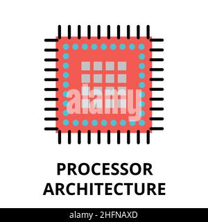 Modern flat editable vector line icon of future technology - processor architecture, for graphic and web design Stock Vector