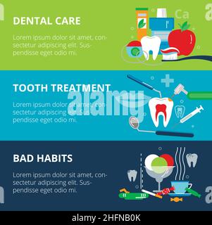 Modern flat design vector illustration, concepts of dental care, bad habits and tooth treatment, for graphic and web design Stock Vector