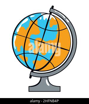 Globe cartoon sticker in retro style on white background, vector illustration for travel theme Stock Vector