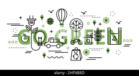 Modern flat thin line design vector illustration, go green infographic concept in greenery color, for graphic and web design Stock Vector