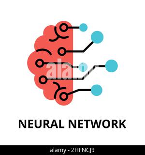 Modern flat editable vector line icon of future technology - neural network, for graphic and web design Stock Vector