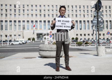 Roberto Monaldo / LaPresse 25-08-2020 Rome (Italy) Hong Kong democracy activist Nathan Law visits Rome In the pic Nathan Law in front of the Foreign ministry Stock Photo