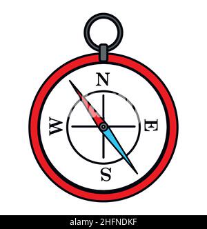 Compass cartoon sticker in retro style on white background, vector illustration for travel theme Stock Vector