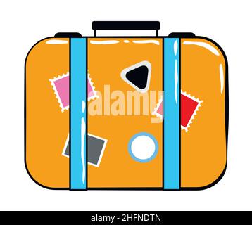 Valise cartoon sticker in retro style on white background, vector illustration for travel theme Stock Vector