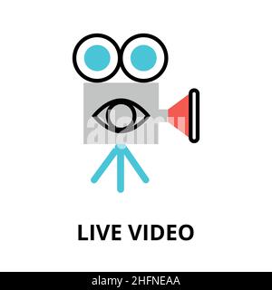Modern flat thin line design vector illustration, concept of live video, for graphic and web design Stock Vector