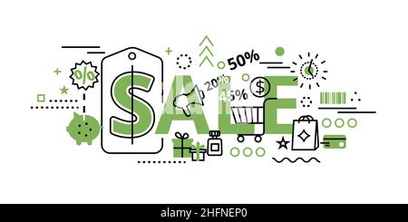 Modern flat editable line design vector illustration, sale concept in greenery color, for graphic and web design Stock Vector