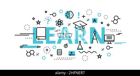 Modern flat thin line design vector illustration, learn concept, for graphic and web design Stock Vector