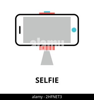 Modern flat editable line design vector illustration, selfie icon, for graphic and web design Stock Vector