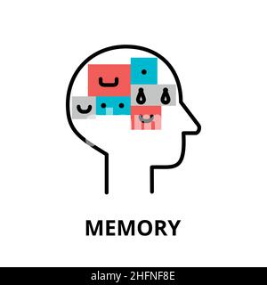 Human Memory icon, flat thin line vector illustration, for graphic and web design Stock Vector