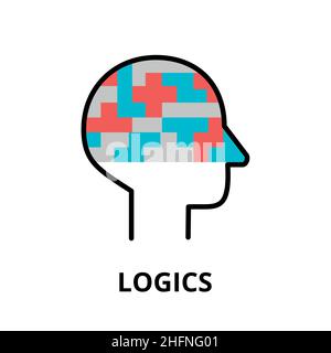 Logics icon, flat thin line vector illustration, for graphic and web design Stock Vector