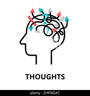 Human Thoughts icon, flat thin line vector illustration, for graphic and web design Stock Vector