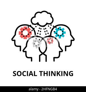Social Thinking icon, flat thin line vector illustration, for graphic and web design Stock Vector