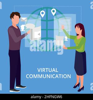 Modern flat design vector illustration, concept of virtual communication, for graphic and web design Stock Vector