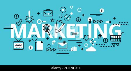 Modern flat thin line design vector illustration, concept of marketing, for graphic and web design Stock Vector