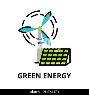 Modern flat line design icon, concept of Green Energy, technologies of future for graphic and web design Stock Vector