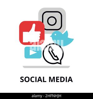Modern flat thin line design vector illustration, concept of social media, for graphic and web design Stock Vector