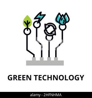 Modern flat line design icon, concept of Green Technology, technologies of future for graphic and web design Stock Vector